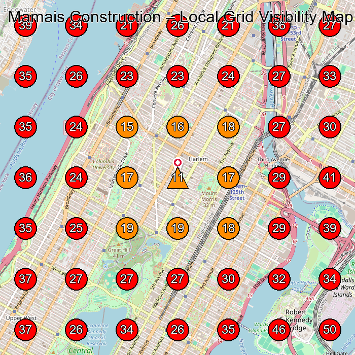 Mamais Construction GeoGrid visibility map for General Contractor in New York